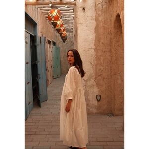 House of Sundar Dress Midi Maxi Sara Ivory White Boho Bohemian Coastal Medium M